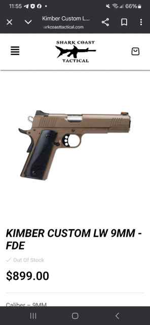 Kimber 1911 9mm LW FDE 500